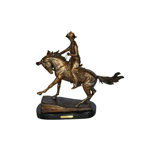 Cowboy Remington Replica Bronze Statue on Triple Marble Size: 25" x 8" x 24"H
