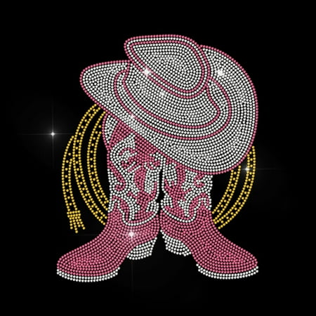 Cowboy Rhinestone Iron on Hotfix Rhinestone Cowboy Hat Transfer Applique Western Cowboy Heat Transfer Decal Bling Patch Clothing Repair Applique