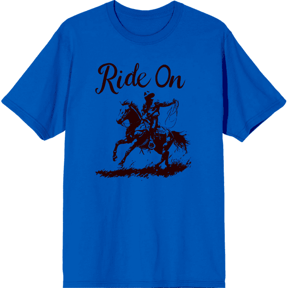 Cowboy "Ride On" Adult Royal Blue Crew Neck Short Sleeve Tee-3XL