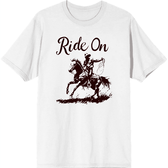 Cowboy "Ride On" Adult White Crew Neck Short Sleeve Tee-XXL