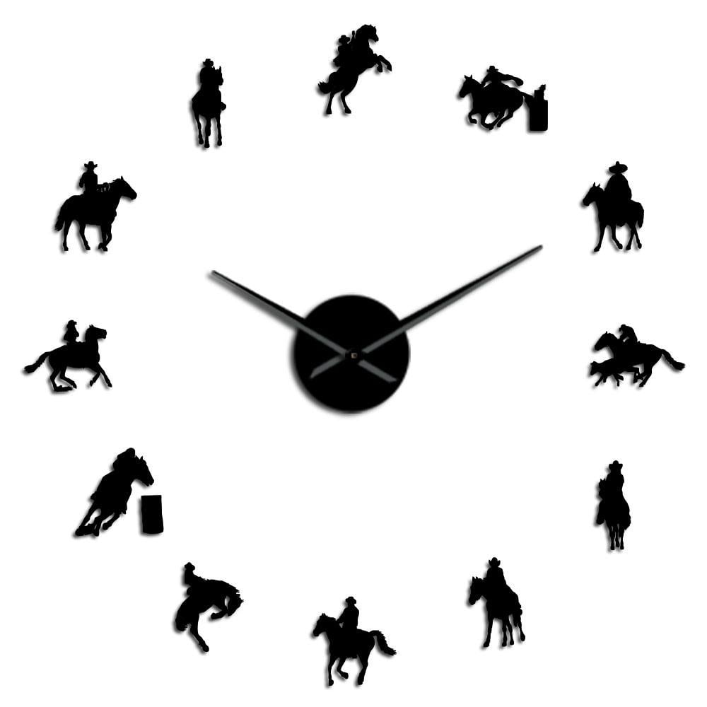 Cowboy Rider Silhouette Frameless Wall Clock Stickers, DIY Modern ...