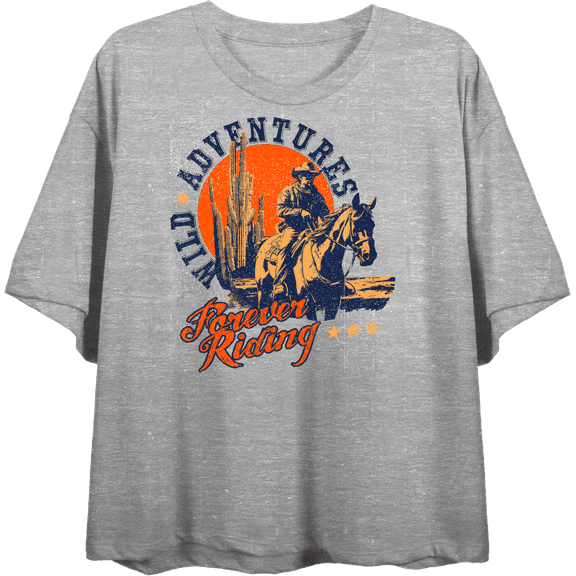 Cowboy Riding A Horse Adult Heather Gray Crew Neck Short Sleeve Tee-Medium