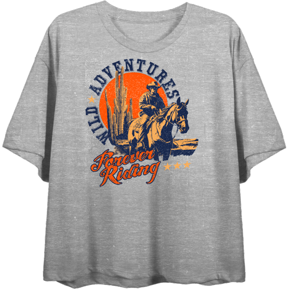 Cowboy Riding A Horse Adult Heather Gray Crew Neck Short Sleeve Tee-XS