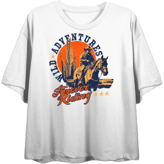 Cowboy Riding A Horse Adult White Crew Neck Short Sleeve Tee-XL