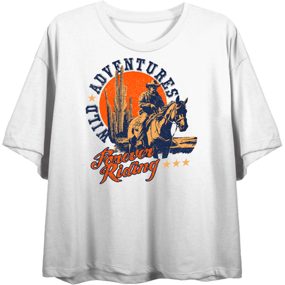 Cowboy Riding A Horse Adult White Crew Neck Short Sleeve Tee-XXL