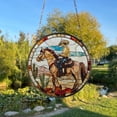 thumbnail image 1 of Cowboy Riding Horse Glass Suncatcher, Desert Wall Decor Art, Western Nature Lover, 7.9 in, 1 of 3