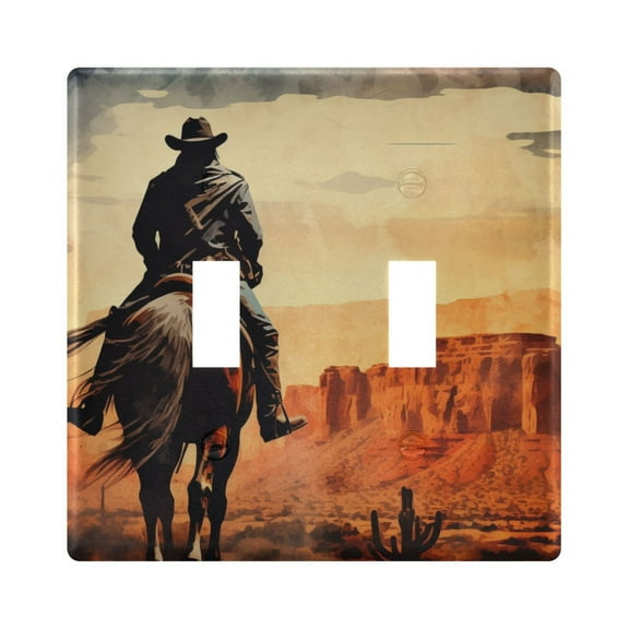 Cowboy Riding Horse Light Switch Plate Covers 2 Gang Wall Plate Plastics Outlet Covers for Kitchen Home Office Decor