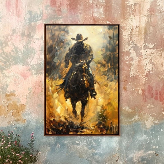 Cowboy Riding Horse Rustic Western Wall Art Unframed Paper Print