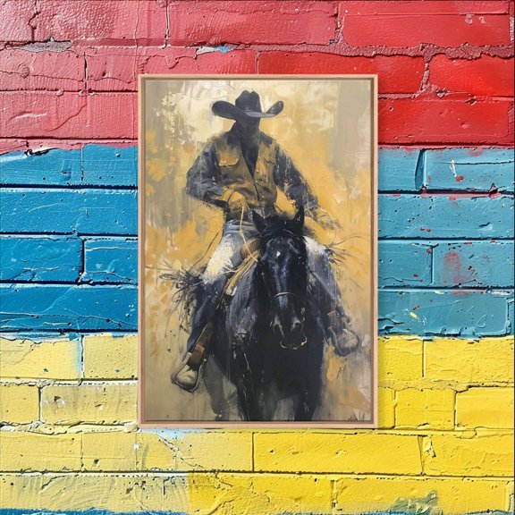 Cowboy Riding Horse Rustic Western Wall Art Unframed Paper Print