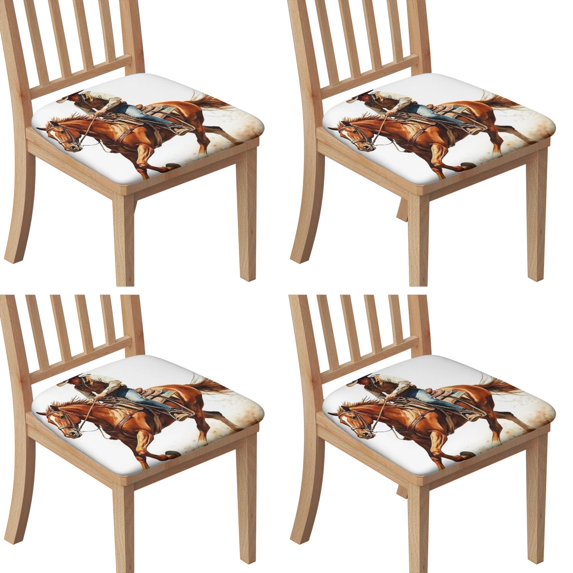 Cowboy Riding Horse Seat Covers for Dining Room Chairs Set Of 4,Stretch Printed Washable Chair Seat Cover with Elastic Ties and Button,Removable Waterproof Couch Cushion Covers