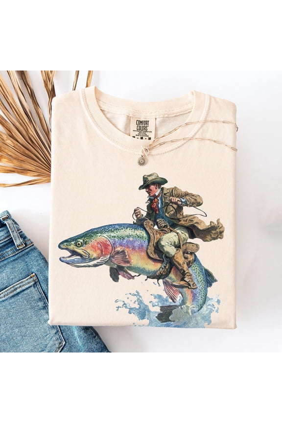 Cowboy Riding Rainbow Trout T-Shirt | Genuine Comfort Colors