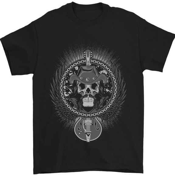 Cowboy Rock Skull Guitar Country Music Mens T-Shirt 100% Cotton
