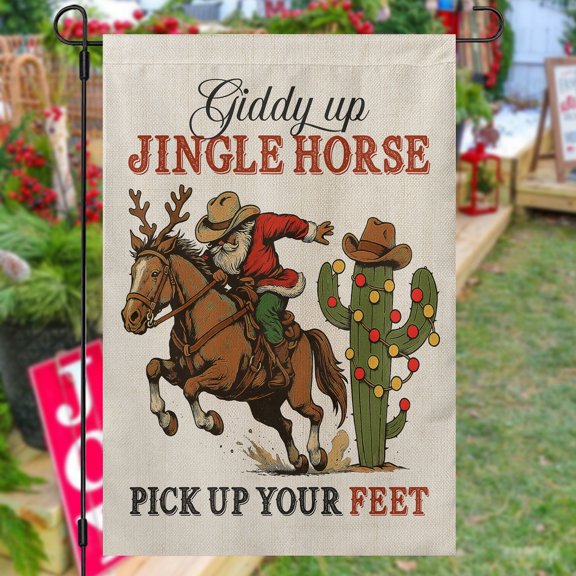 Cowboy Rodeo Giddy Up Jingle Horse Winter Yard Decor, 12x18 POLE NOT INCLUDED
