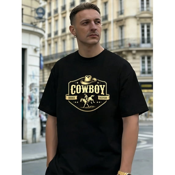 Cowboy Rodeo Western Graphic 100% Cotton Men's T-Shirt for Daily ...