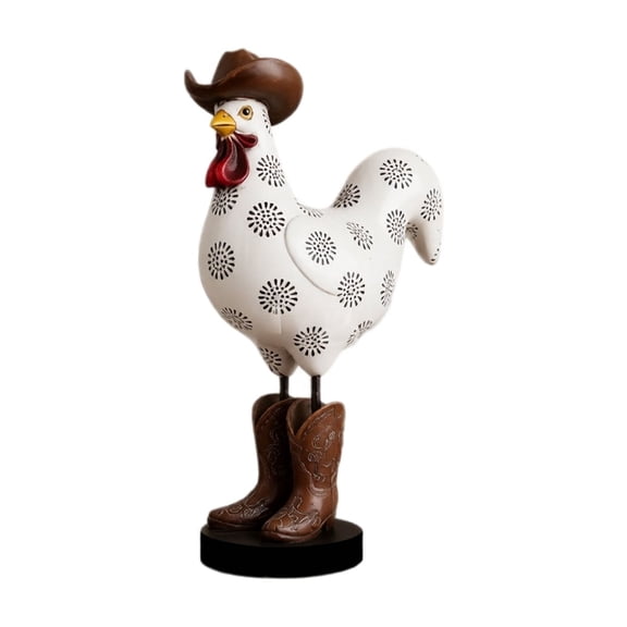 Cowboy Rooster Figurine, Resin Chicken Statue with Cowboy Hat & Western Boots, Farmhouse Country Tabletop Decor, Rustic Home Shelf Ornament