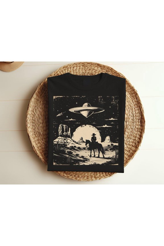 Cowboy Roping Western Shirt, American Western Graphic Shirt, Wild West , Cowboy And Ufo Shirt, Country Shirt, Rodeo Tee T667