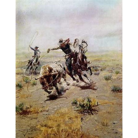 Cowboy Roping a Steer Poster Print by Charles Russell (11 x 14)