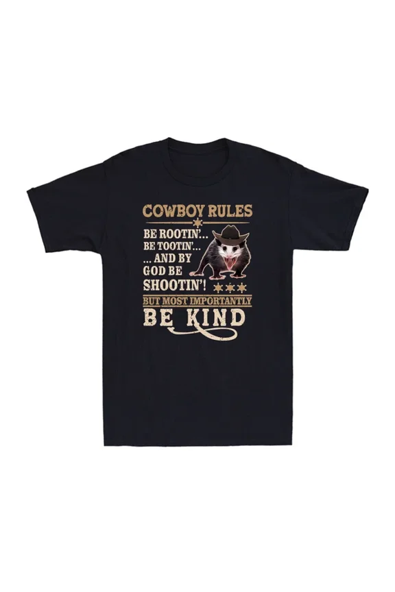 Cowboy Rules Viral Be Rootin Be Tootin Be Kind Funny Opossum Men's T-Shirt Unisex S-5XL Hot Trending Shirt, Vintage Birthday Gift