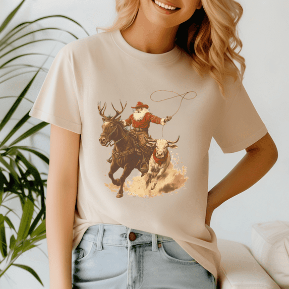 Cowboy Santa Christmas, Funny Christmas TShirt, Santa Shirt, Vintage Holiday Tee, Merry Xmas Gift, Family Holiday Outfits