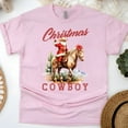 thumbnail image 1 of Cowboy Santa Christmas T-Shirt | Western Holiday Graphic Tee, Light Pink, Size S, 1 of 6