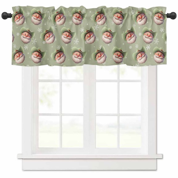 Cowboy Santa Claus Valances for Windows, Christmas Xmas Snowflake Light Filtering Window Treatment Valances, Rod Pocket Small Curtains for Kitchen/Bathroom, 60"x14"