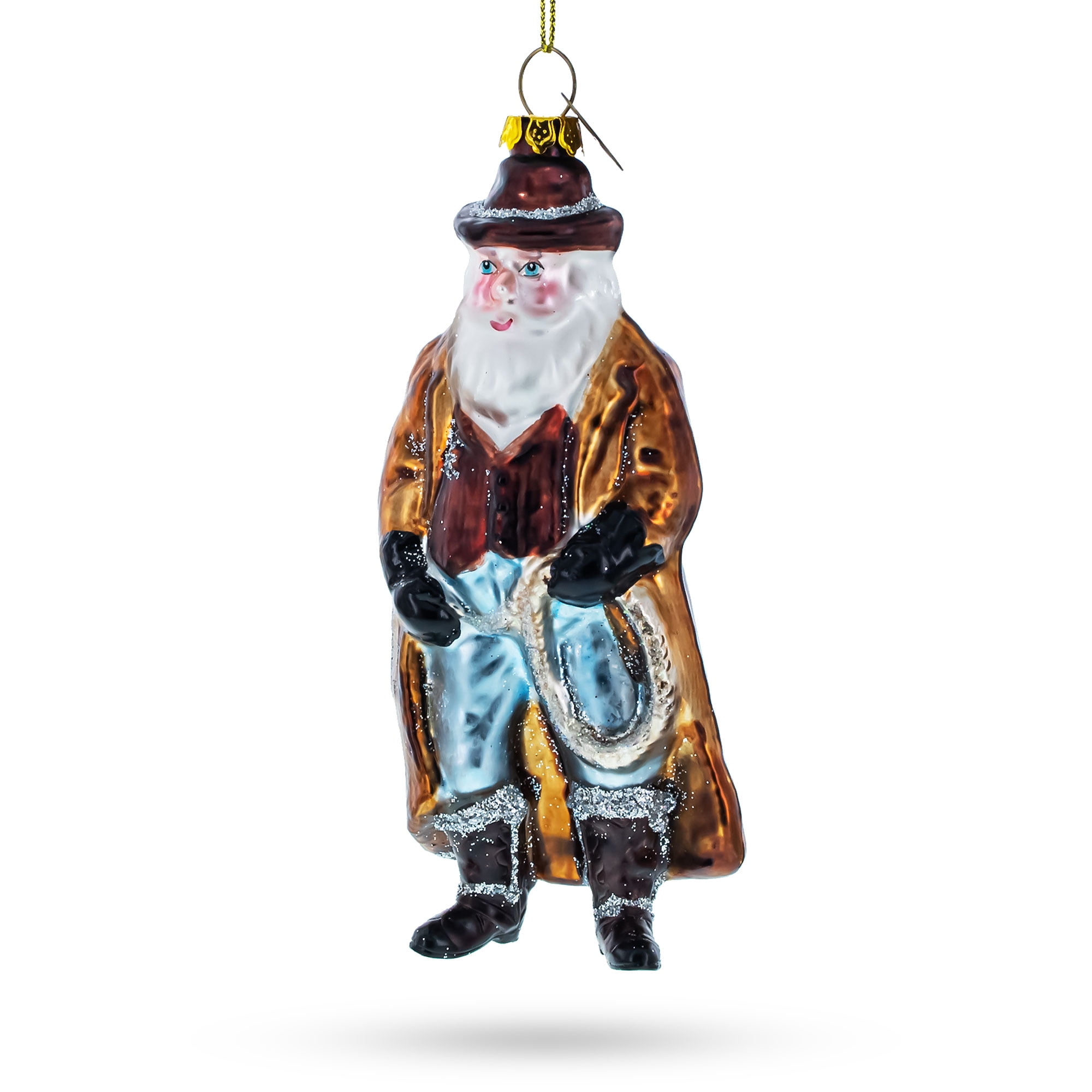 Santa Rodeo Lasso Cowboy Santa Skillfully Twirling a Lasso Glass Christmas Ornament ...