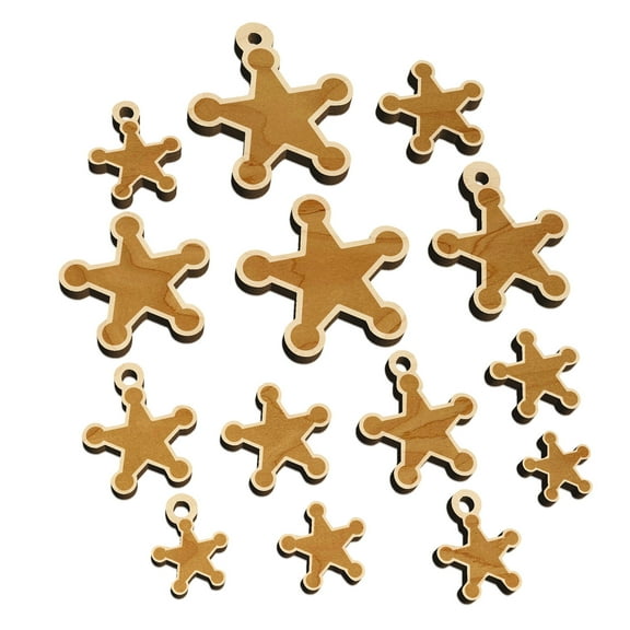 Cowboy Sheriff Badge Star Wood Mini Charms Shapes DIY Craft Jewelry - No Hole - 20mm (15pcs)