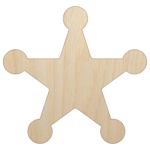 Cowboy Sheriff Badge Star Wood Shape Unfinished Piece Cutout Craft DIY Projects - 6.25 Inch Size - 1/4 Inch Thick