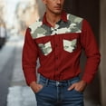 thumbnail image 1 of Cowboy Shirts for Men Western Long Sleeve Big and Tall Camouflage Print Work Shirt Button Down with Two Pockets Workwear Wine S, 1 of 5
