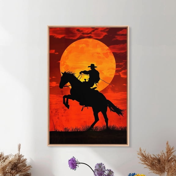 Cowboy Silhouette Western Sunset Wall Art Unframed Paper Print
