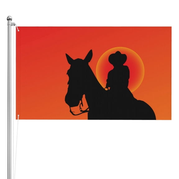 Cowboy Silhouettes Western Horse Double Sided Flag 3x5FT Reversible Garden Flag Outdoor Decor for House, Porch, Lawn, Yard, Indoor Wall, Party Decoration
