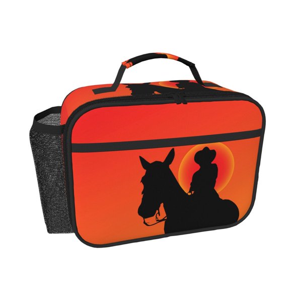 Cowboy Silhouettes Western Horse Insulated Lunch Bag, Thermal Meal Prep Tote with Pockets Leakproof Lunch Box for Work Office Travel Picnic