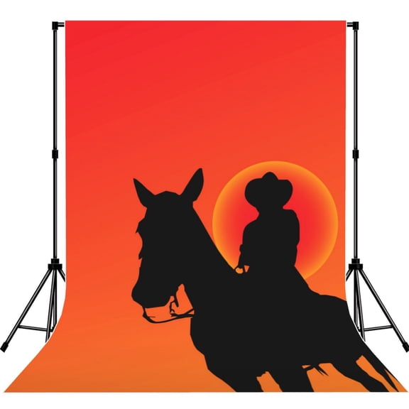 Cowboy Silhouettes Western Horse Photography Backdrop 5x7Ft Background for Photo Studio Video Recording Birthday Party Wedding Home Decor