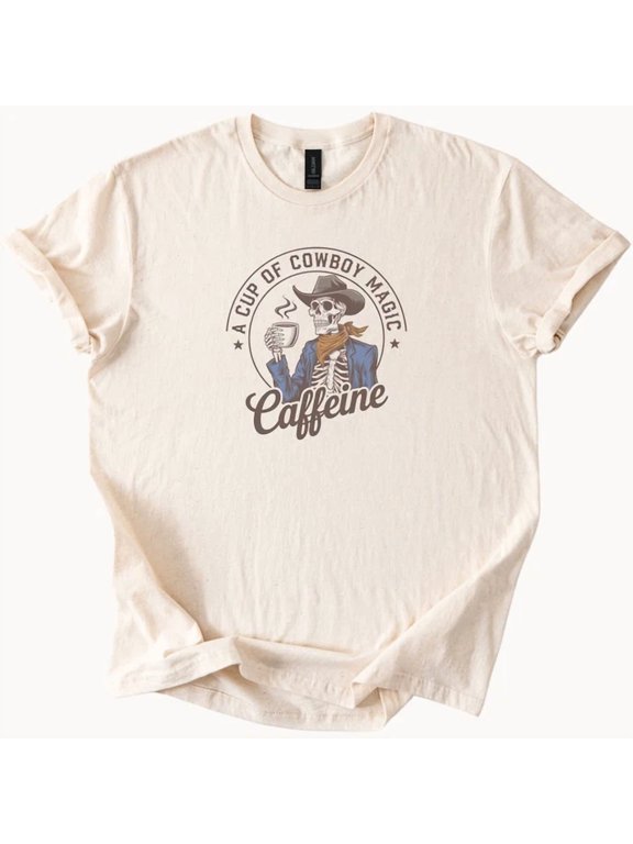 Cowboy Skeleton Caffeine Shirt Western Coffee Tee Unisex S-5XL Hot Trending Shirt, Vintage Birthday Gift