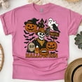 thumbnail image 1 of Cowboy Skeleton Halloween Shirt Spooky Graphic Tee with Pumpkins and Ghost, Heliconia, Size M, 1 of 6