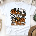 thumbnail image 1 of Cowboy Skeleton Halloween Shirt Spooky Graphic Tee with Pumpkins and Ghost, White, Size S, 1 of 6
