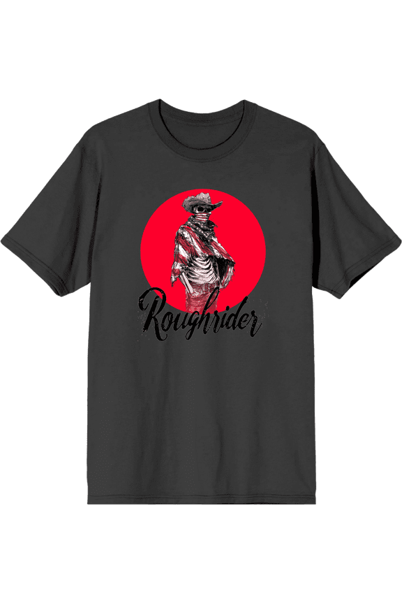 Cowboy Skeleton "Roughrider" Adult Charcoal Crew Neck Short Sleeve Tee-XS