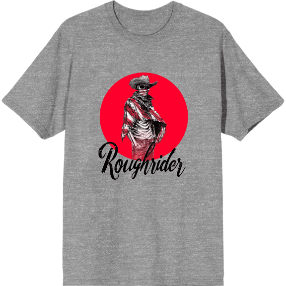 Cowboy Skeleton "Roughrider" Adult Heather Gray Crew Neck Short Sleeve Tee-XXL