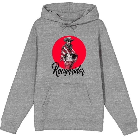 Cowboy Skeleton "Roughrider" Adult Heather Gray Long Sleeve Hoodie-Medium