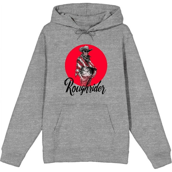Cowboy Skeleton "Roughrider" Adult Heather Gray Long Sleeve Hoodie-Small