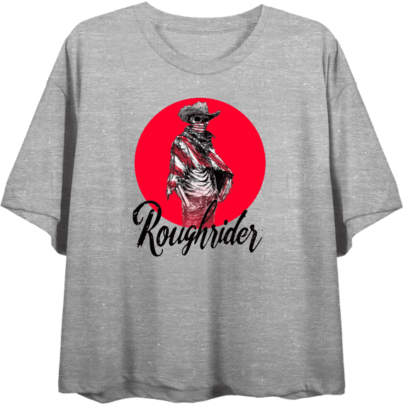 Cowboy Skeleton "Roughrider" Women's Heather Gray Crew Neck Short Sleeve Top-XL