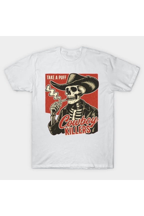 Cowboy Skeleton Smoking Funny Retro Western Tee Halloween Bones Goth H1687 Unisex T-Shirt, Up to 5XL