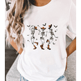 thumbnail image 1 of Cowboy Skeleton T-Shirt Women’s Funny Halloween Dancing Graphic Top S-4XL, 1 of 5