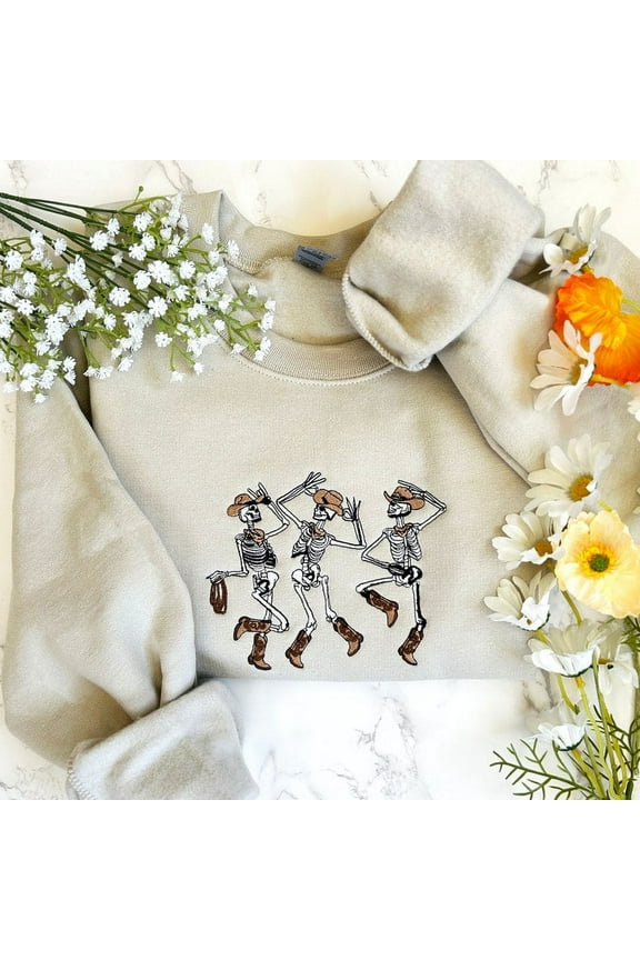 Cowboy Skeletons Halloween Embroidered Sweatshirt