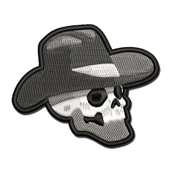 Cowboy Skull Country Western Hat Applique Multi-Color Embroidered Iron-On Patch - 2.5 Inch Small