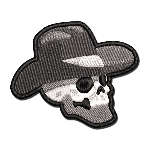 Cowboy Skull Country Western Hat Applique Multi-Color Embroidered Iron-On Patch - 3.5 Inch Large