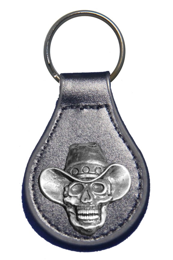 Cowboy Skull leather key fob or keychain Black