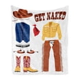 thumbnail image 1 of Cowboy Soft Flannel Fleece Throw Blanket, Classic Country Clothes in Cartoon Style Boats Hat Shirt Pants and Vest Print, Cozy Plush for Indoor and Outdoor Use, 70" x 90", Multicolor, by Ambesonne, 1 of 5