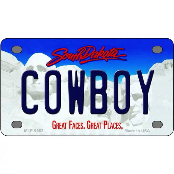 Cowboy South Dakota Metal Novelty License Plate 4" x 2.2" Mini