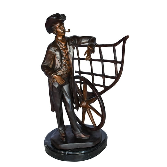 Cowboy Standing by His Carriage Bronze Statue Size: 12" x 8" x 23"H